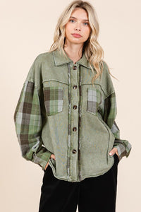 Mittoshop Button Down Contrast Plaid Patchwork Shacket - Brittney MADE