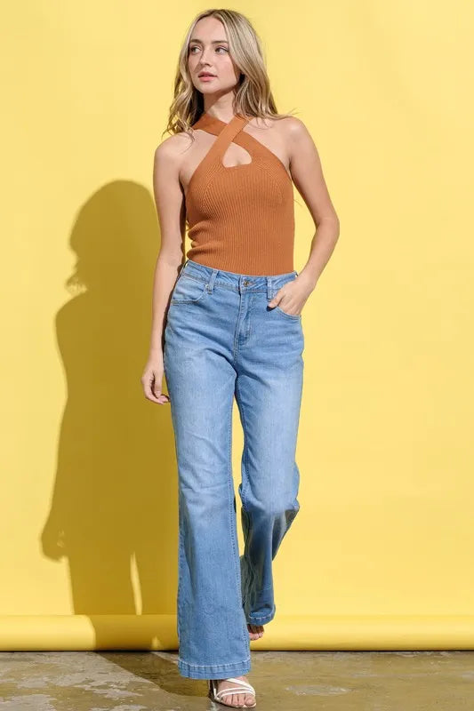 And The Why Basic Rib Cross Halter Neck Tank Top - Brittney MADE