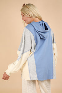 VERY J Exposed Seam Color Block Half Button Hoodie - Brittney MADE