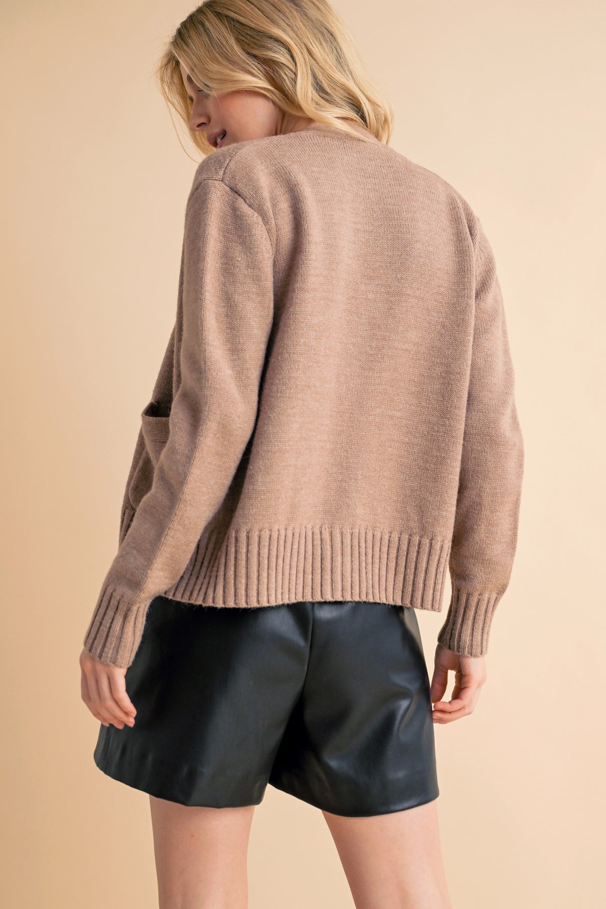 Aemi + Co Ribbed Hem Button Down V-Neck Cardigan - Brittney MADE