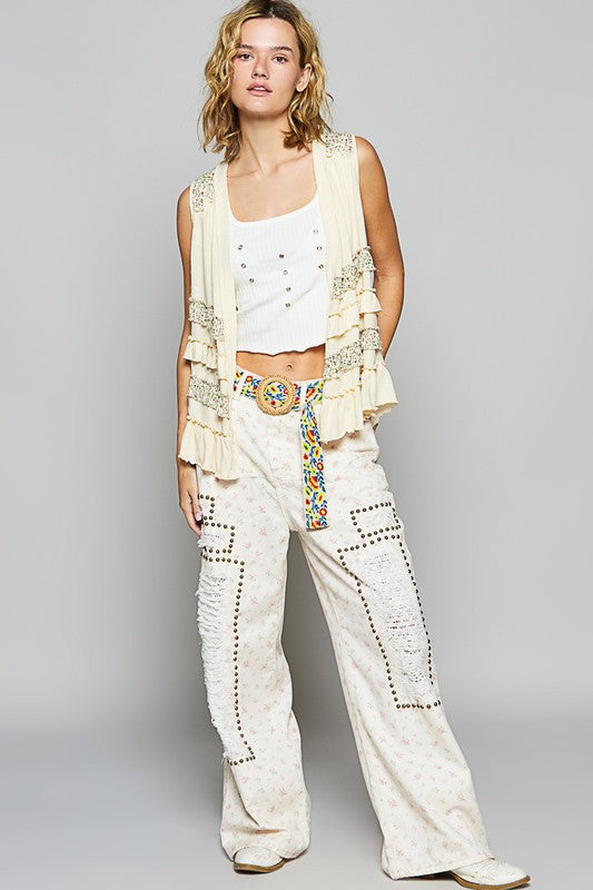 POL Ruffled Open Front Sleeveless Cardigan - Brittney MADE