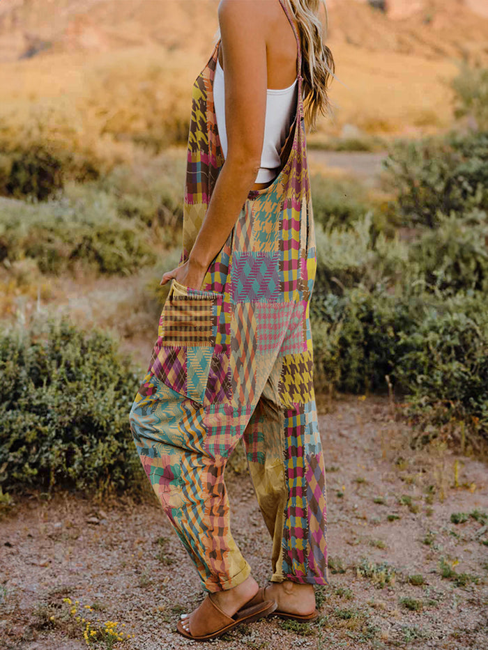 Double Take Full Size Printed V-Neck Sleeveless Jumpsuit - Brittney MADE