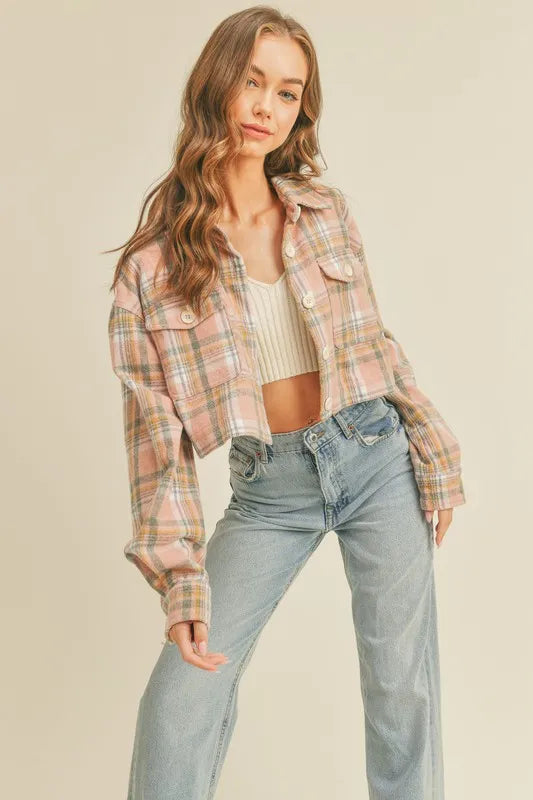MABLE Plaid Flannel Crop Shacket - Brittney MADE