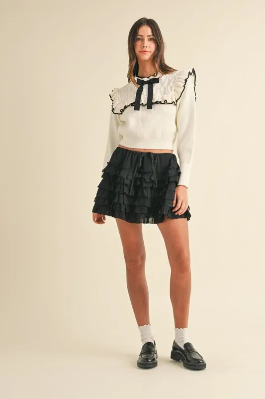 MABLE Ruffle Detailed Cotton Gauze Tiered Mini Skirt - Brittney MADE