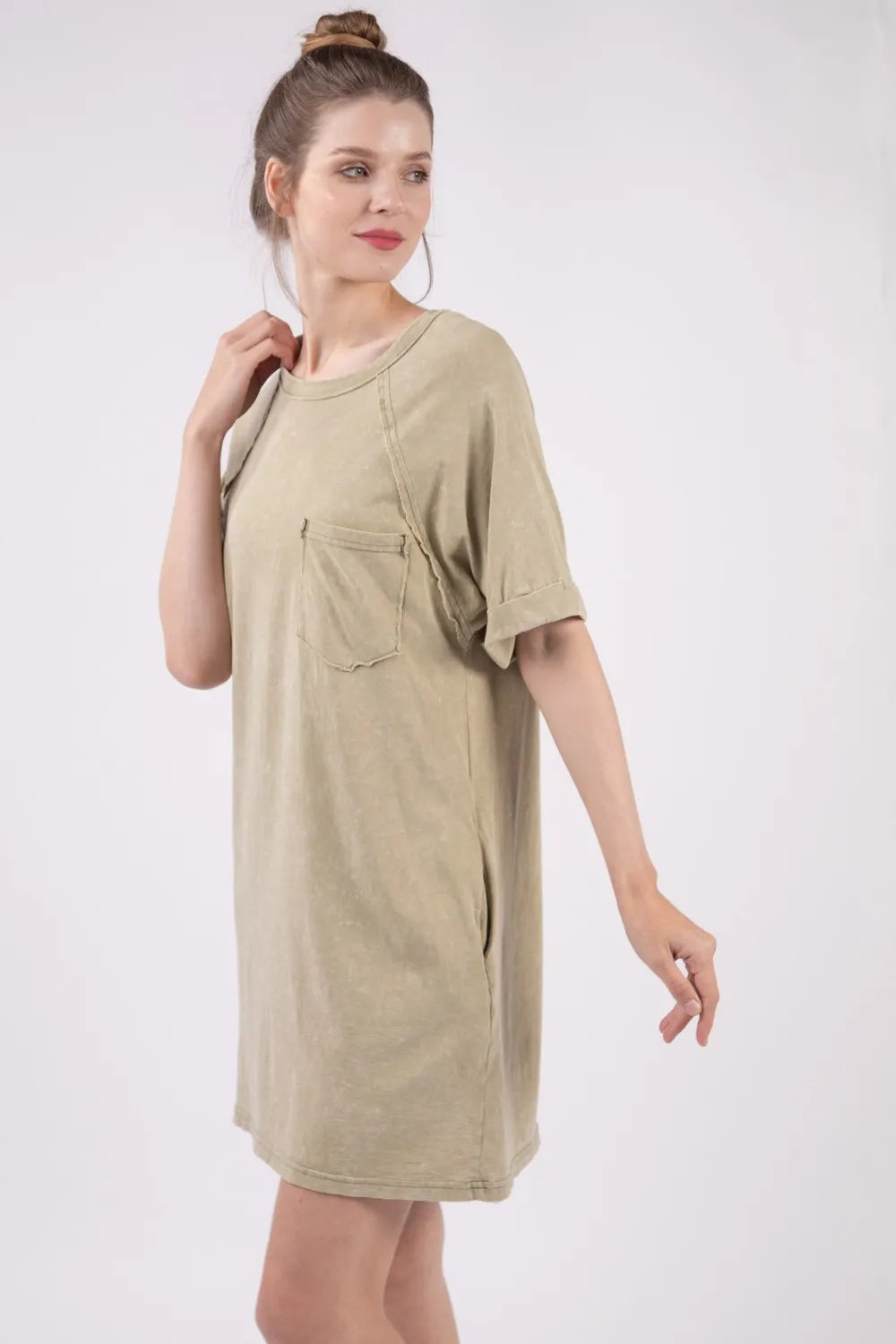 VERY J Washed Round Neck Mini Tee Dress - Brittney MADE