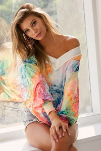 BiBi Tie Dye Soft Knit Jersey V-Neck Top - Brittney MADE