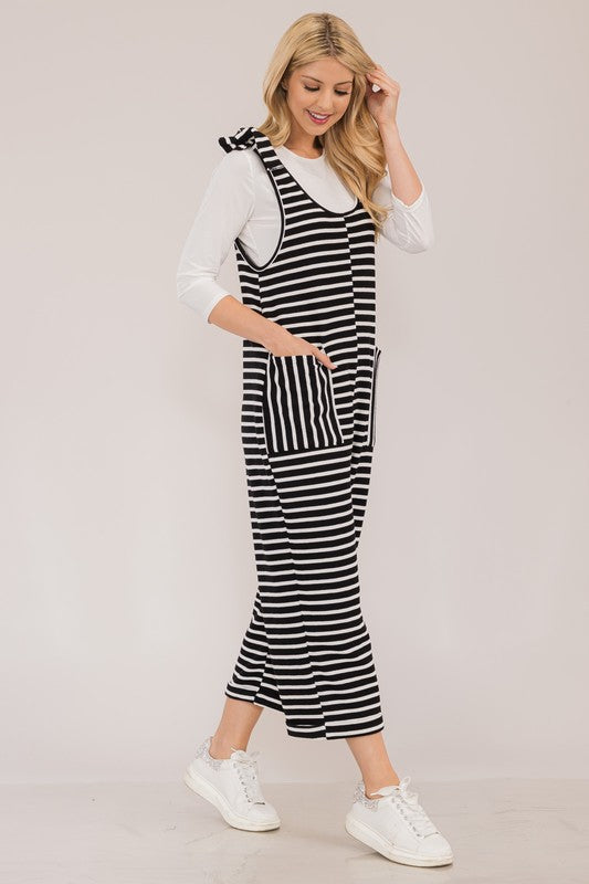Celeste Full Size Striped Scoop Neck Overalls with Pockets - Brittney MADE