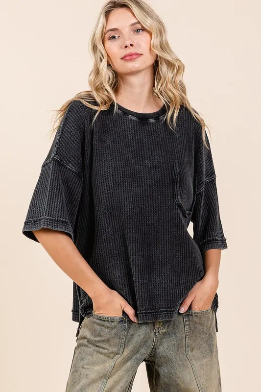 Mittoshop Mineral Wash Waffle Knit Short Sleeve Top - Brittney MADE