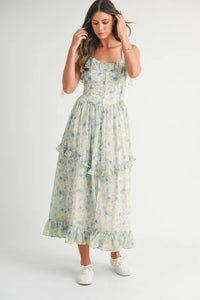 MABLE Floral Printed Shoulder Strap Midi Dress - Brittney MADE