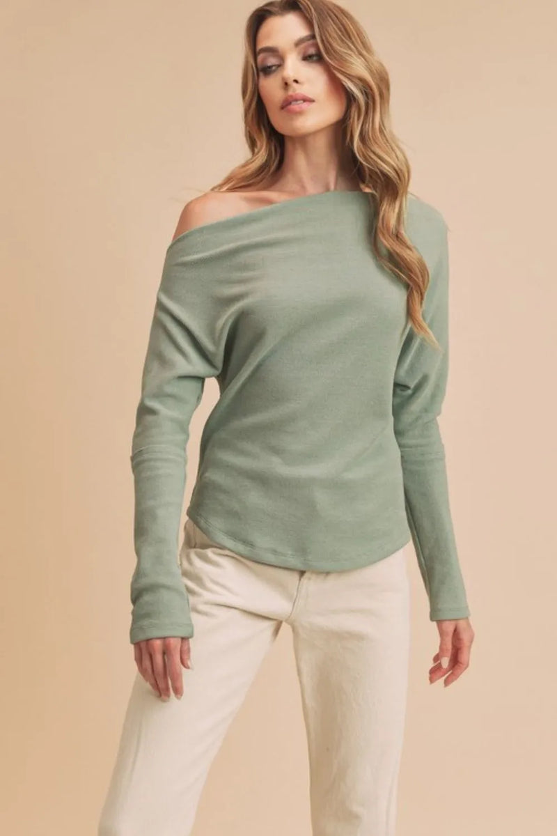 Aemi + Co One Shoulder Long Sleeve Knit Top - Brittney MADE