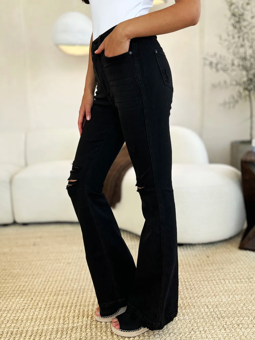 Judy Blue Full Size High Waist Distressed Flare Jeans - Brittney MADE