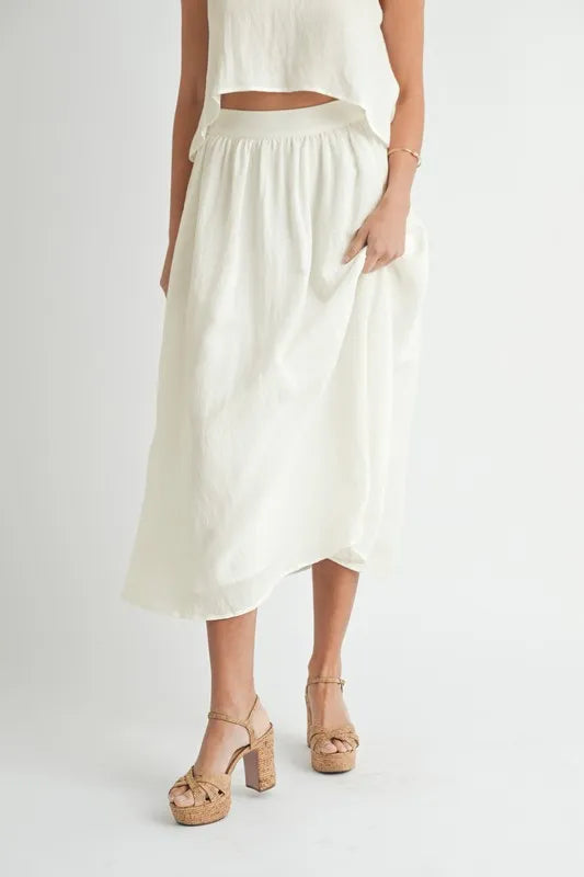 MABLE Wrinkled Round Neck Swing Top and Skirt Set - Brittney MADE