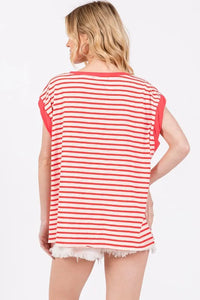 Ces Femme Side Slit Striped Cap Sleeve T-Shirt - Brittney MADE