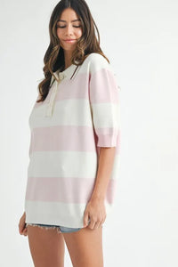 MABLE Oversized Stripe Polo Collar Sweater - Brittney MADE