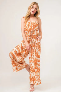 And The Why Waist Strings Abstract Print Wide Leg Jumpsuit - Brittney MADE
