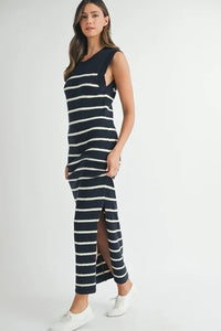 MABLE Sleeveless Stripe Sweater Maxi Side Slit Dress - Brittney MADE