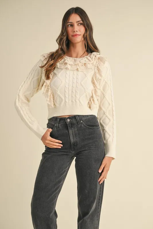 MABLE Ruffled Lace Crochet Sweater - Brittney MADE