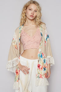 POL Floral Crochet Detail Open Front 3/4 Sleeve Cardigan - Brittney MADE