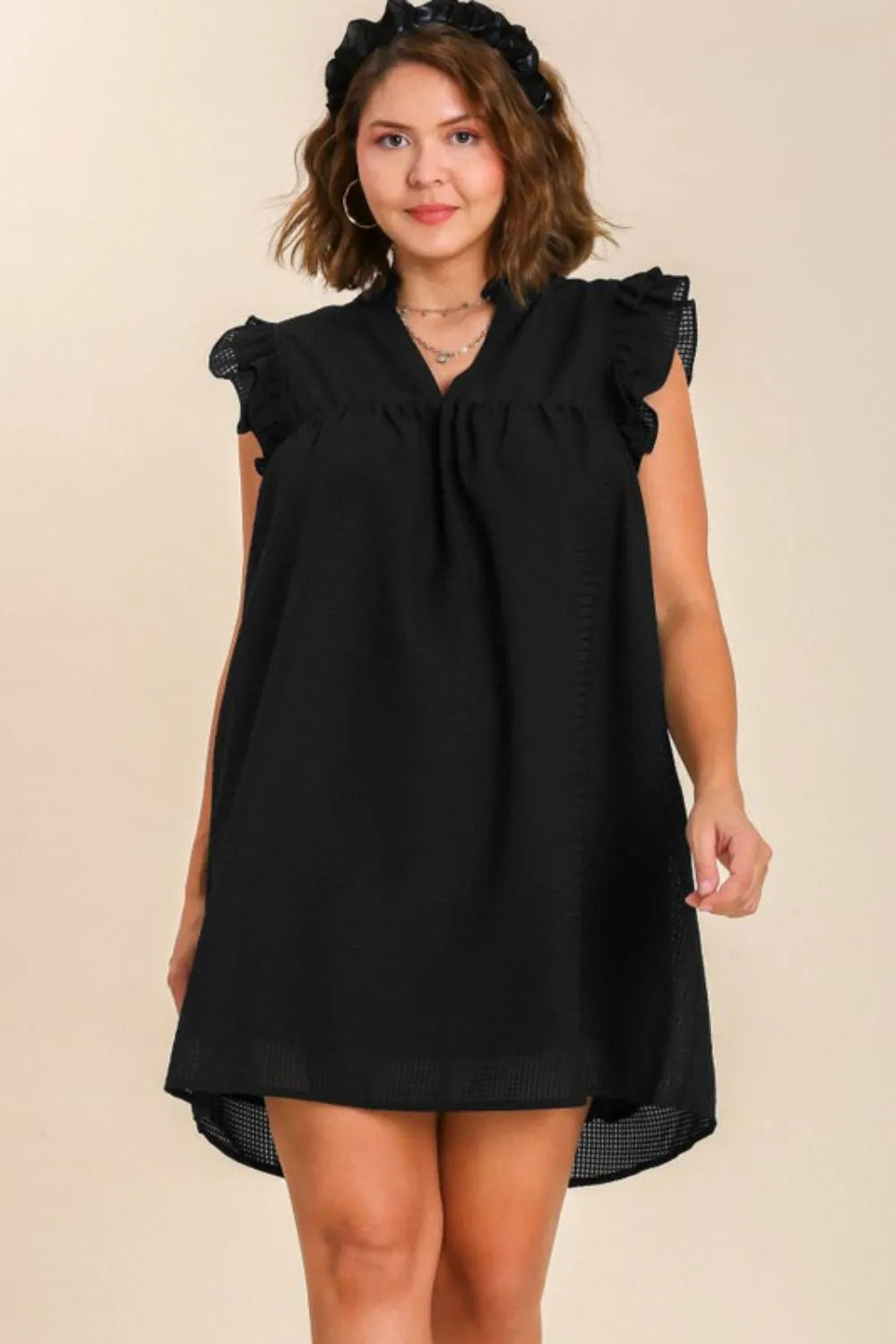 Umgee Full Size Layered Ruffle Sleeve Mini Dress Plus Size - Brittney MADE
