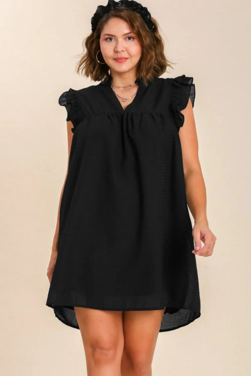 Umgee Full Size Layered Ruffle Sleeve Mini Dress Plus Size - Brittney MADE