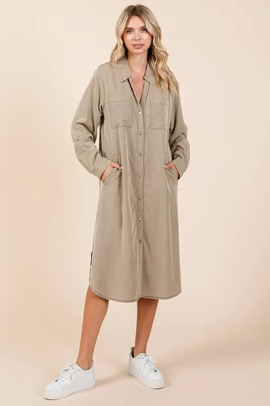 Mittoshop Button Down Long Sleeve Shirt Dress - Brittney MADE