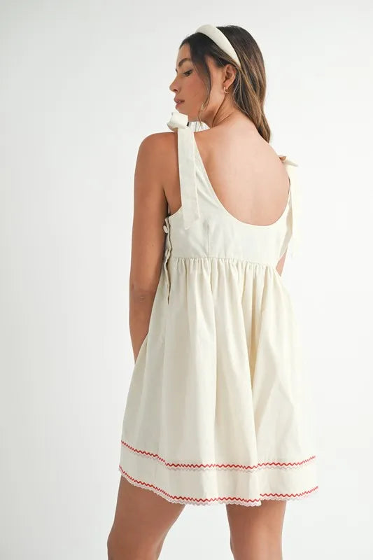 MABLE Zig Zag Embroidered Shoulder Tie Mini Dress - Brittney MADE