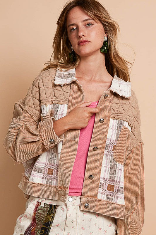 POL Corduroy Jacquard Patchwork Button Up Jacket - Brittney MADE
