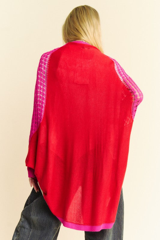 Davi & Dani Openwork Contrast Open Front Cardigan - Brittney MADE