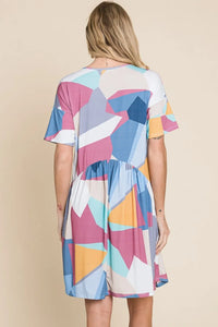 BOMBOM Ruched Color Block Short Sleeve Dress - Brittney MADE