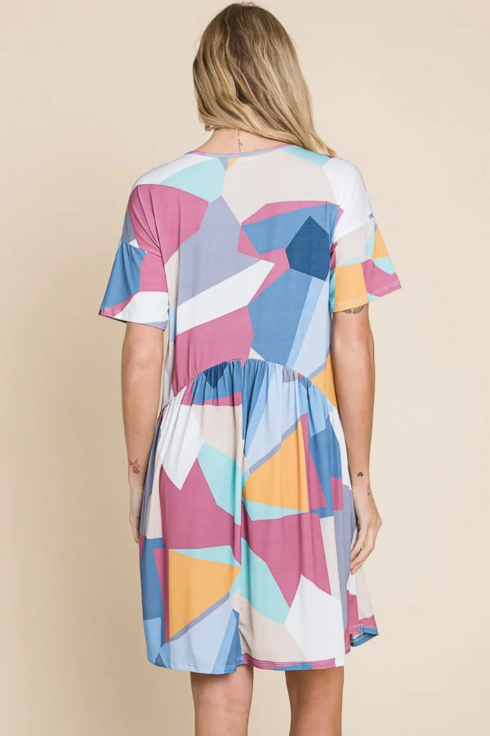 BOMBOM Ruched Color Block Short Sleeve Dress - Brittney MADE