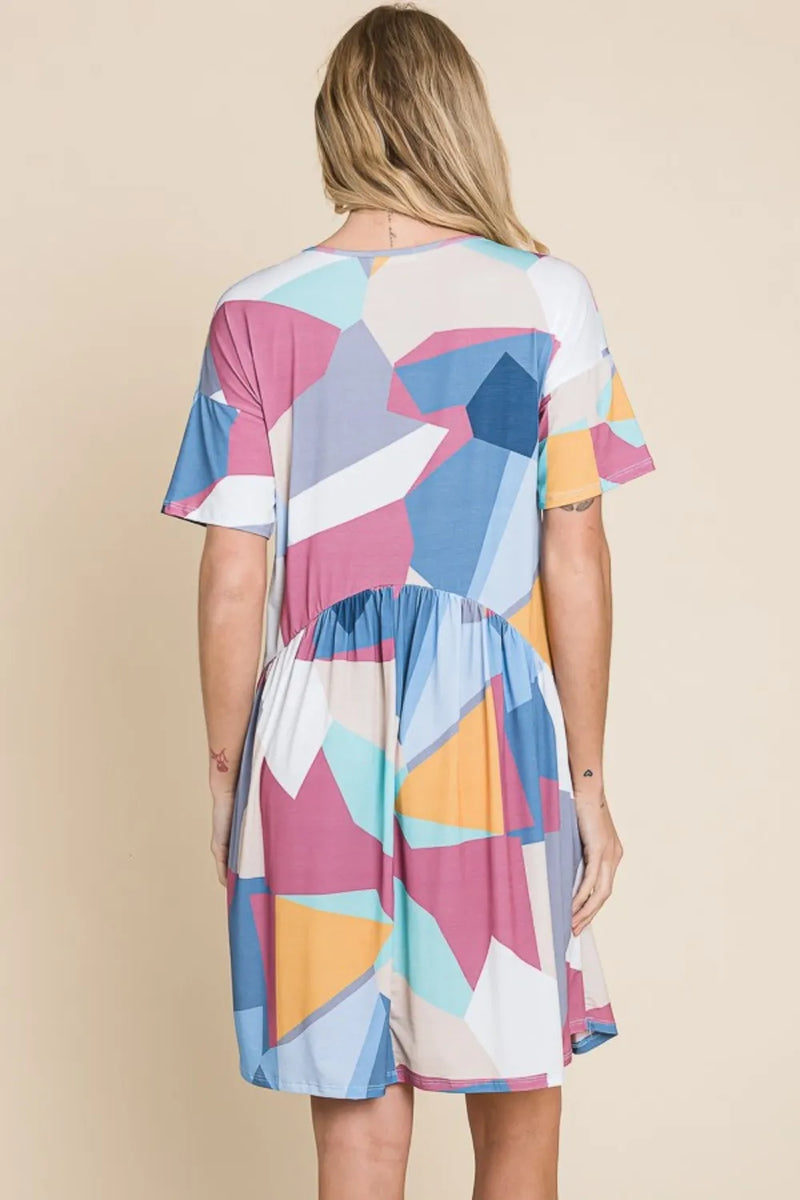 BOMBOM Ruched Color Block Short Sleeve Dress - Brittney MADE