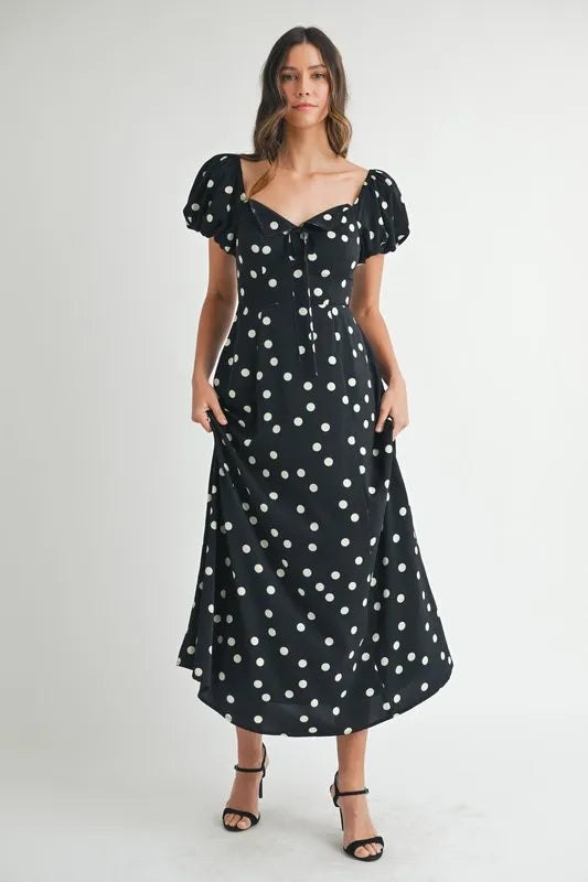 MABLE Polka Dot Puff Sleeve Midi Dress - Brittney MADE