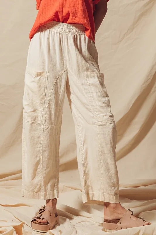 SO ME Cotton Linen Textured Woven Slouchy Wide Leg Pants - Brittney MADE