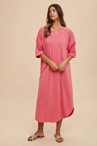 Annie Wear Striped Round Neck Terry Midi Dress - Brittney MADE