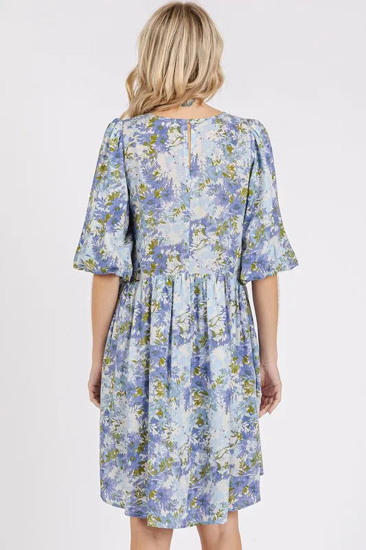 Mittoshop Flower Print Linen Blend Babydoll Mini Dress - Brittney MADE