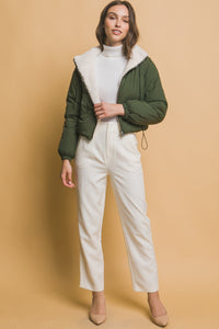 Love Tree Zip Up Cropped Hooded Sherpa Reversible Jacket - Brittney MADE