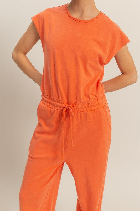 HYFVE Back Keyhole Round Neck Cap Sleeve Drawstring Jumpsuit - Brittney MADE