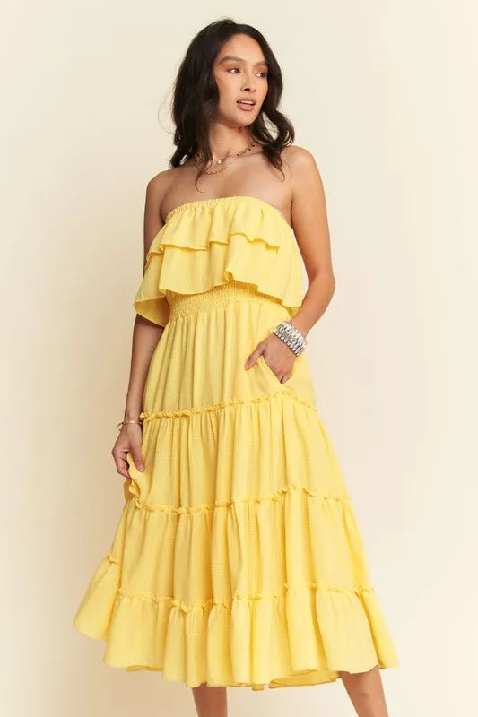 Davi & Dani Tiered Flowing Tube Midi Dress - Brittney MADE
