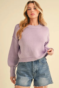Aemi+Co Ribbed Hem Exposed Seam Round Neck Sweater - Brittney MADE