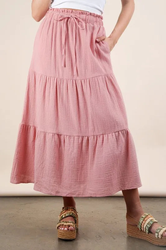 VERY J Elastic Waist Tiered Maxi Skirt - Brittney MADE