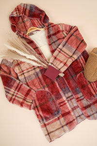 VERY J Fuzzy Plaid Long Sleeve Hooded Jacket - Brittney MADE