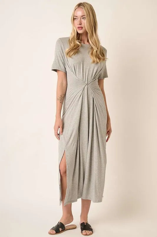 Mittoshop Side Slit Round Neck Short Sleeve Dress - Brittney MADE