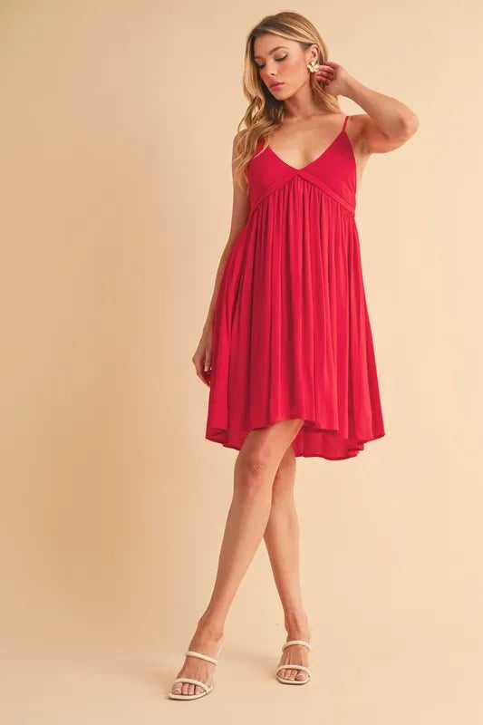 Aemi + Co Ruched Plunge Mini Cami Dress - Brittney MADE