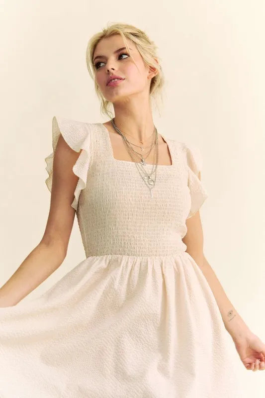 Davi & Dani Ruffled Cap Sleeve Smocked Midi Dress - Brittney MADE