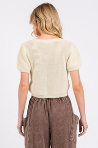 Mittoshop V-Neck Short Sleeve Crop Sweater - Brittney MADE