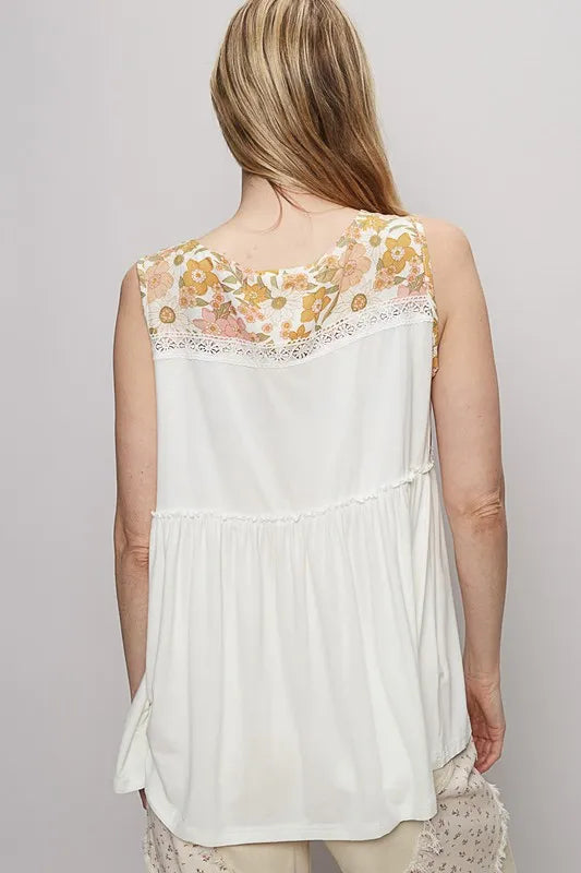 POL Lace Detail Frill Floral V-Neck Sleeveless Top - Brittney MADE