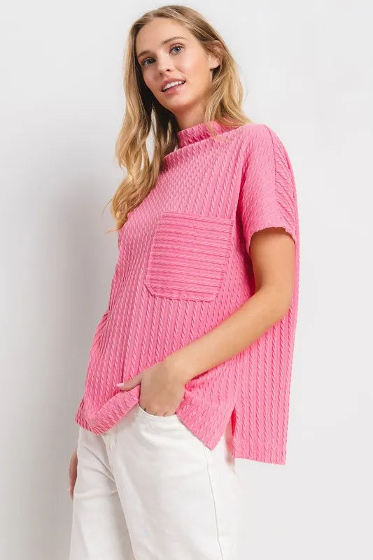Ces Femme Texture Mock Neck Short Sleeve Knit Top - Brittney MADE