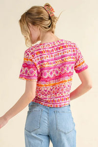 And The Why Printed V Neck Cropped T-Shirt - Brittney MADE