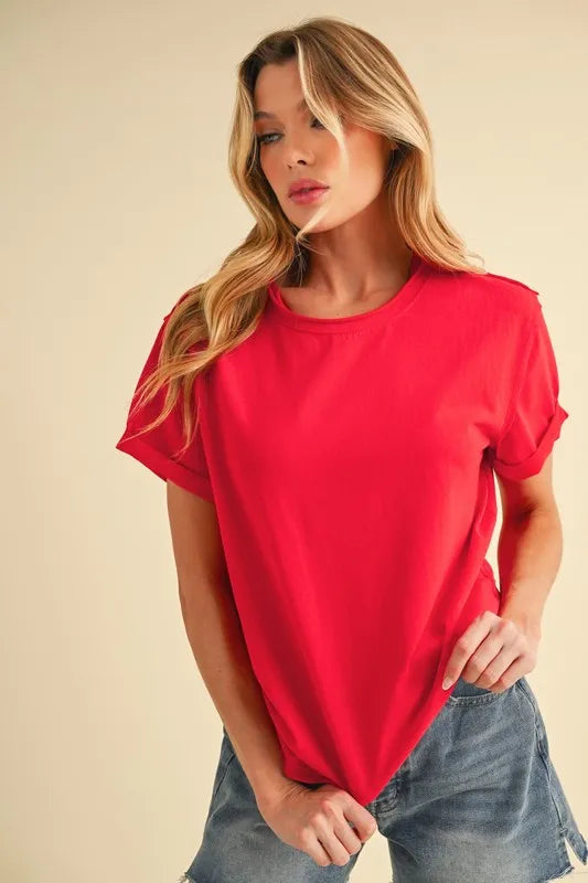 Aemi + Co Exposed Seam Round Neck Short Sleeve T-Shirt - Brittney MADE