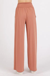 Mittoshop Stretch Banded Waist Wide Leg Pants with Pockets - Brittney MADE